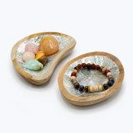 Set of 4 Teak Mini Bowls with Shell Decor (Assorted)