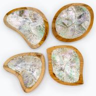 Set of 4 Teak Mini Bowls with Shell Decor (Assorted)