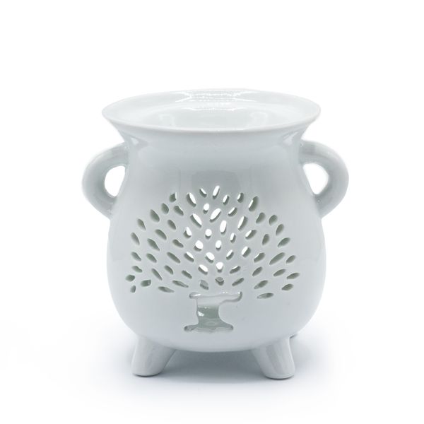 Cauldron Oil Burner - Tree of Life - White