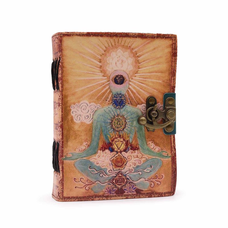 Leather "Buddha Seven Chakra" Deckle-edge Notebook (18x13cm)
