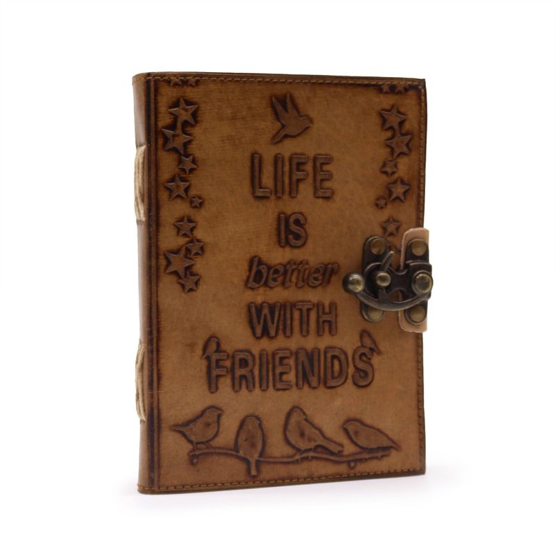 Leather Journal - Plain Paper - Life is Better with Friends (18x13cm) - Light Tan