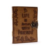 Leather Journal - Plain Paper - Life is Better with Friends (18x13cm) - Light Tan