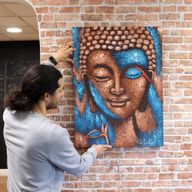 Buddha Painting - Bronze & Blue Flower