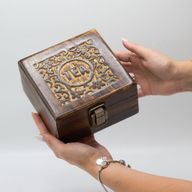 Mango Carved Tea Box - 4 compartments - 15x15x8cm