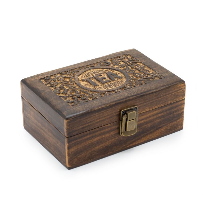 Mango Carved Tea Box - 6 compartments - 23x15x9.5cm