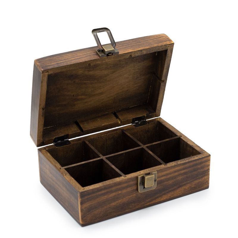 Mango Carved Tea Box - 6 compartments - 23x15x9.5cm