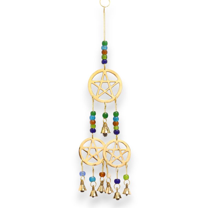 Indian Chimes - Brass Tri-Pentagram - 7 Bells - 9.5x32cm