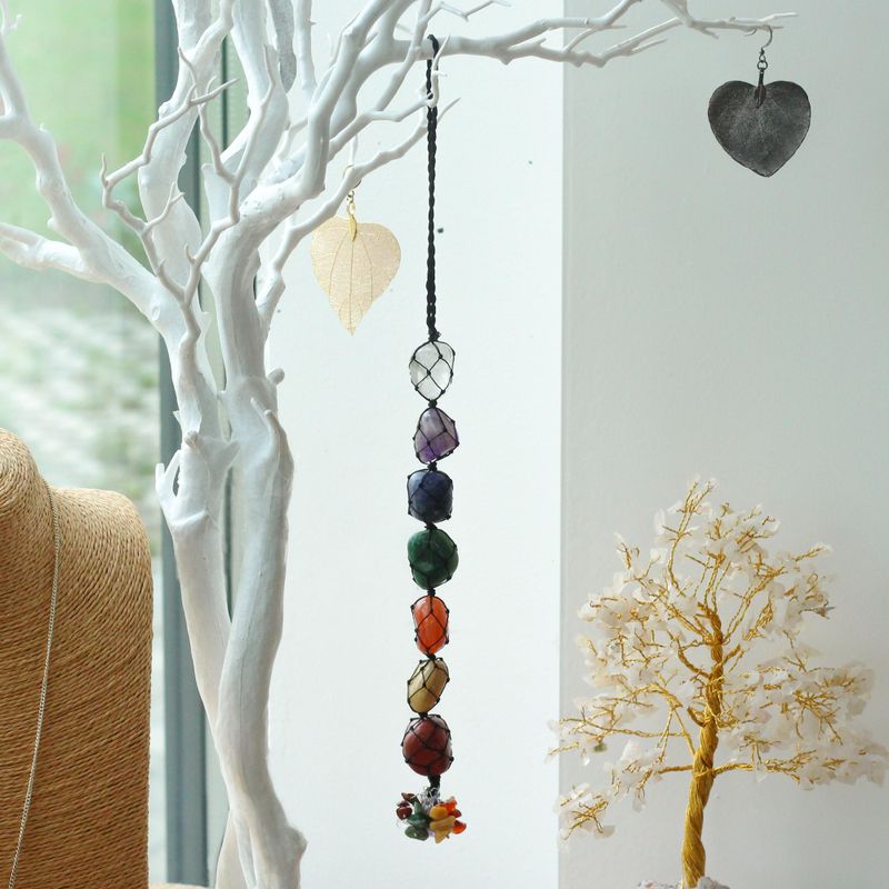 Hanging Chakra Stone Pendant - Seven Chakra Chips