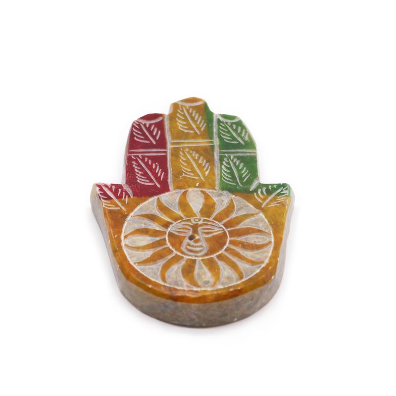 Soapstone Hamsa Incense Holder 9x6cm - Sun Face