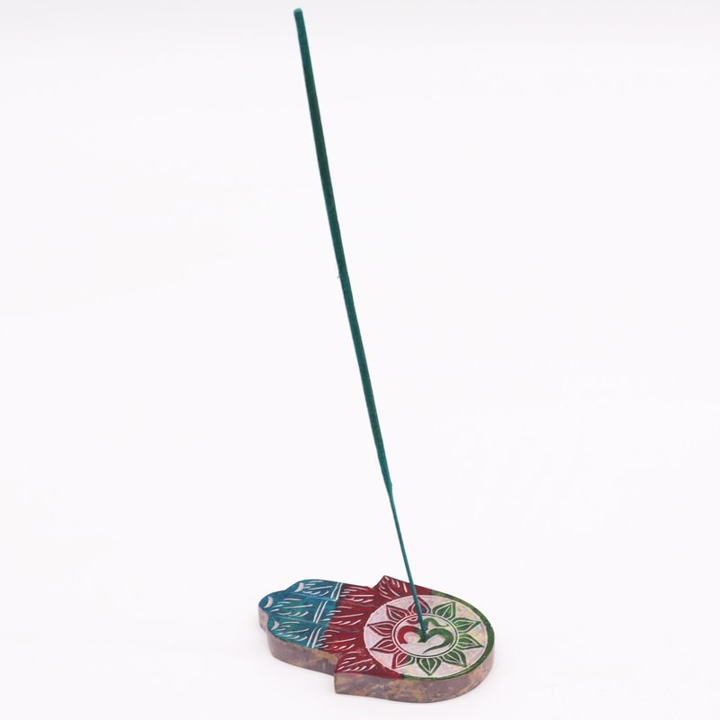 Soapstone Hamsa Incense Holder 9x6cm - OM
