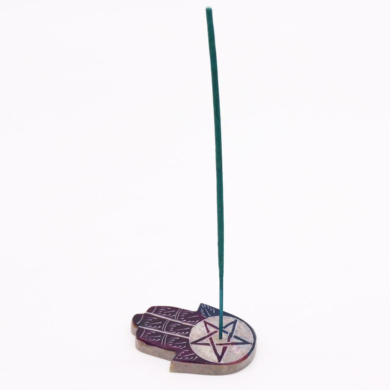 Soapstone Hamsa Incense Holder 9x6cm - Pentagram