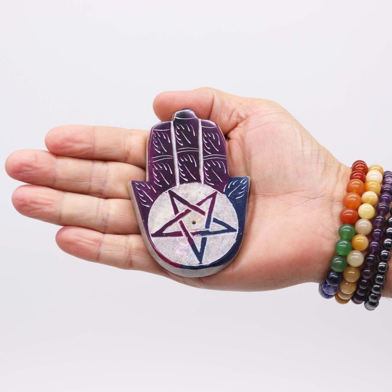 Soapstone Hamsa Incense Holder 9x6cm - Pentagram