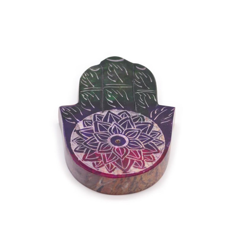 Soapstone Hamsa Incense Holder 9x6cm - Lotus Flower