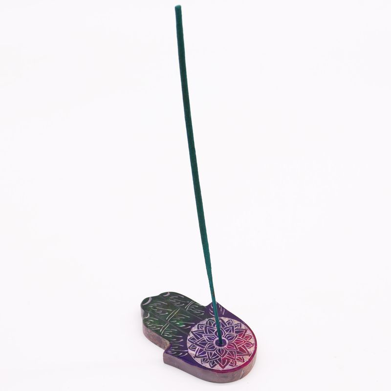 Soapstone Hamsa Incense Holder 9x6cm - Lotus Flower