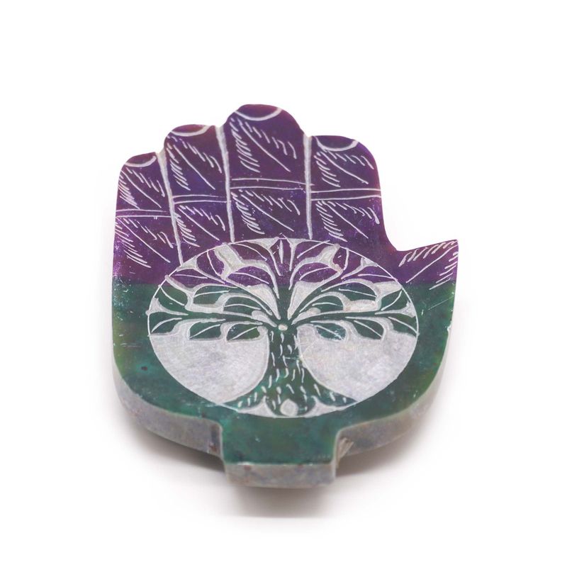 Soapstone Med Hamsa Incense Holder 13x9cm - Tree of Life
