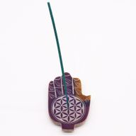 Soapstone Med Hamsa Incense Holder 13x9cm - Flower of Life
