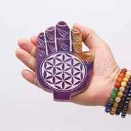 Soapstone Med Hamsa Incense Holder 13x9cm - Flower of Life