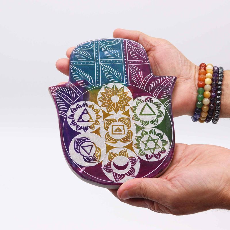 Soapstone Lrg Hamsa Incense Holder 18x15x1.2cm - 7 Chakra