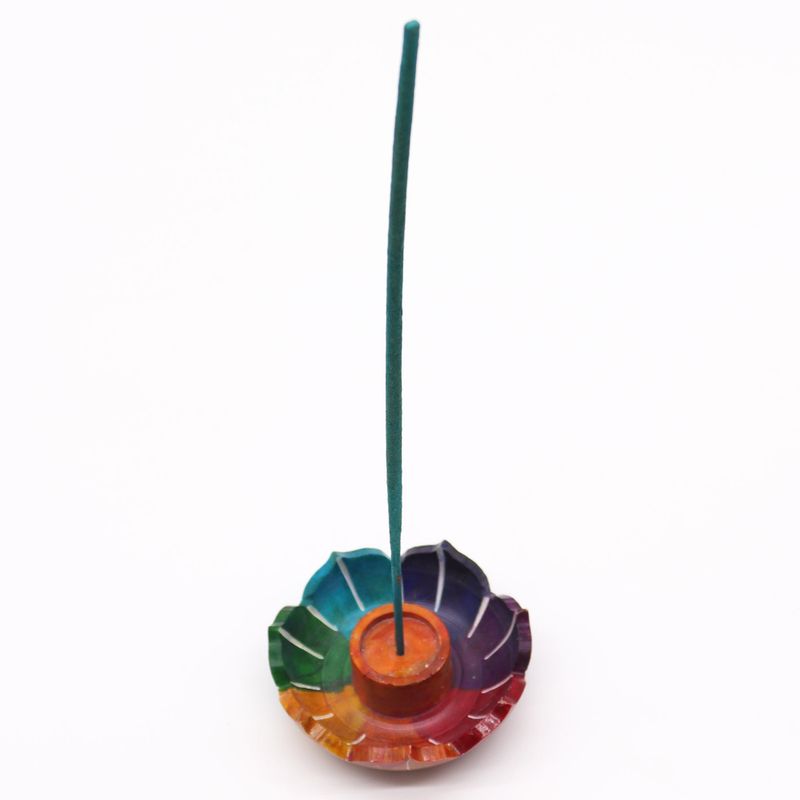 Soapstone Small Lotus Flower Incense Holder 7.5x2.5cm - Chakra Colours