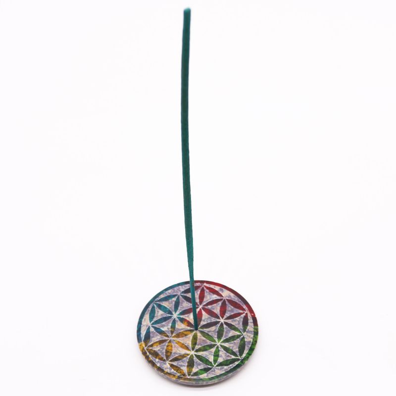Soapstone Disc Incense Holder 8cm - Flower of Life