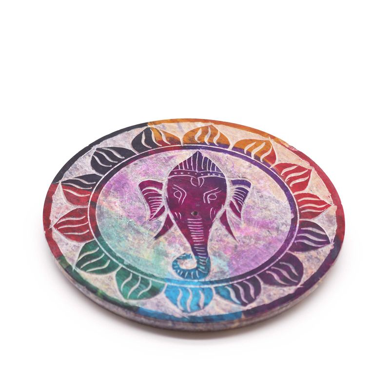 Soapstone Disc Incense Holder 10cm - Ganesha