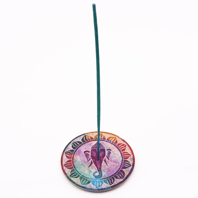 Soapstone Disc Incense Holder 10cm - Ganesha