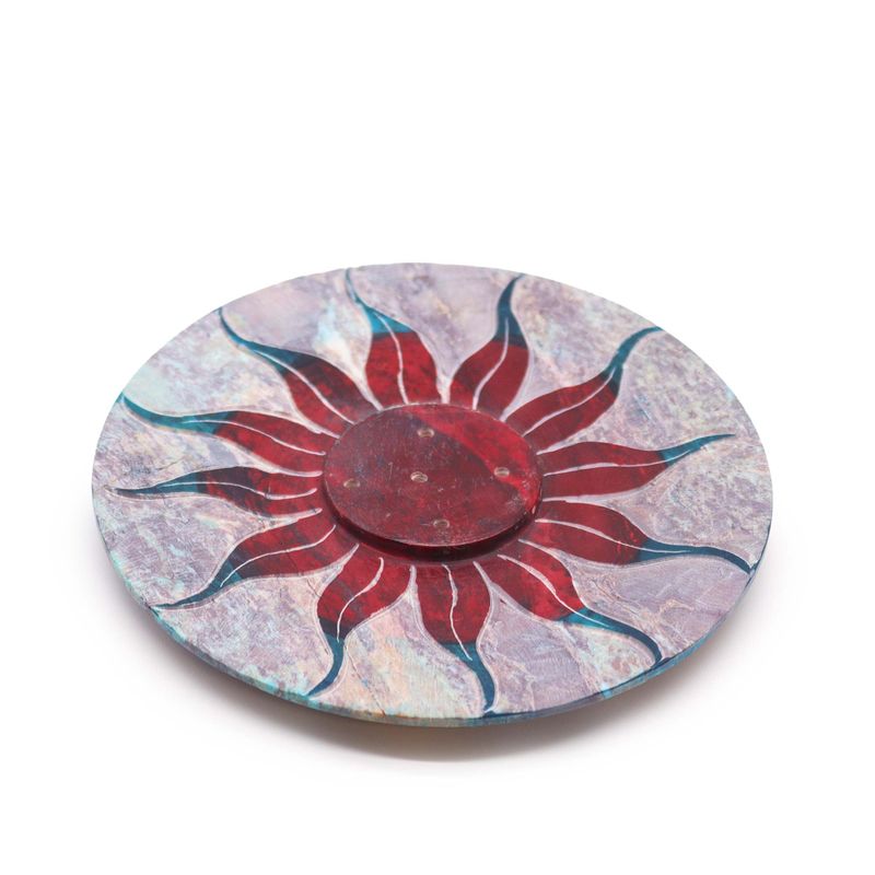 Soapstone Disc Incense Holder 10cm - Sun Flower (5 Stick Holder)