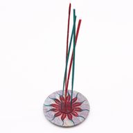 Soapstone Disc Incense Holder 10cm - Sun Flower (5 Stick Holder)