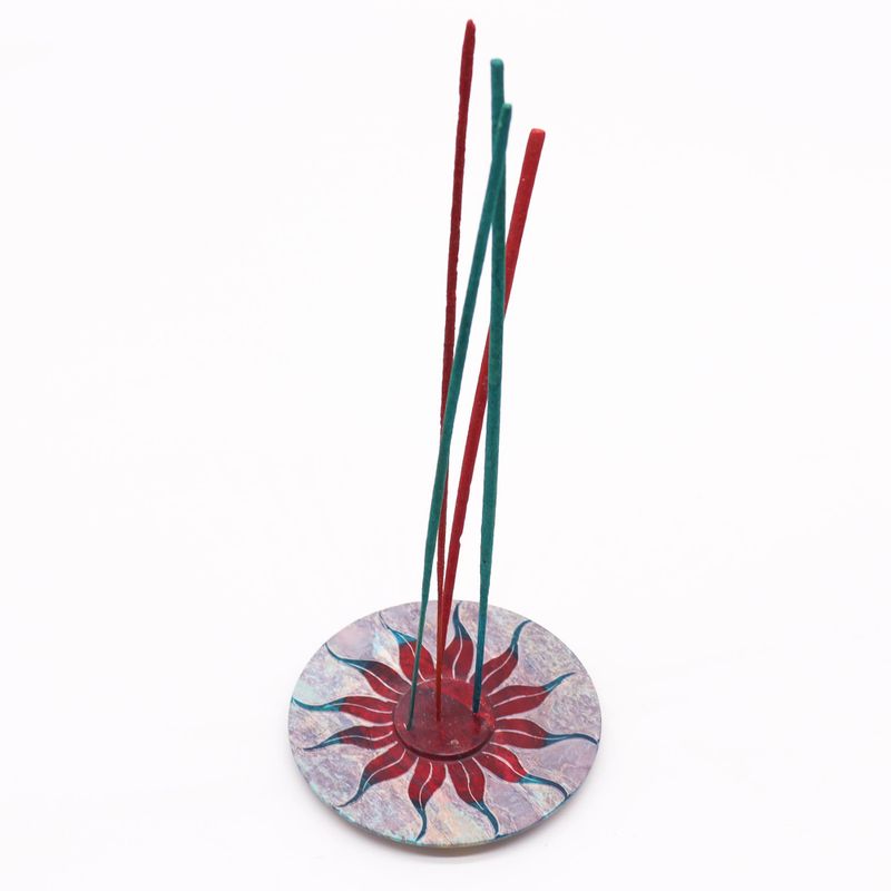 Soapstone Disc Incense Holder 10cm - Sun Flower (5 Stick Holder)