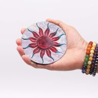 Soapstone Disc Incense Holder 10cm - Sun Flower (5 Stick Holder)