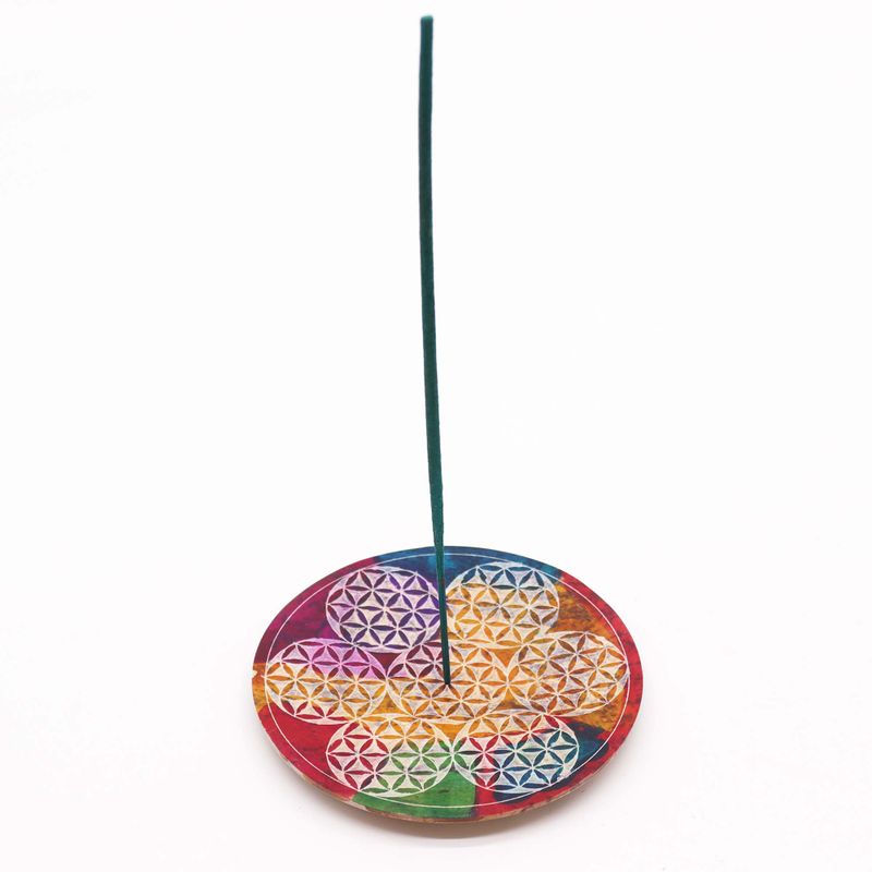Soapstone Disc Incense Holder 12cm - 7 Flower of Life