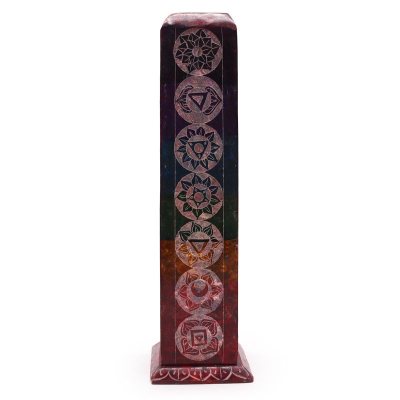 Soapstone Square Tower Incense Holder 25cm - 7 Chakras