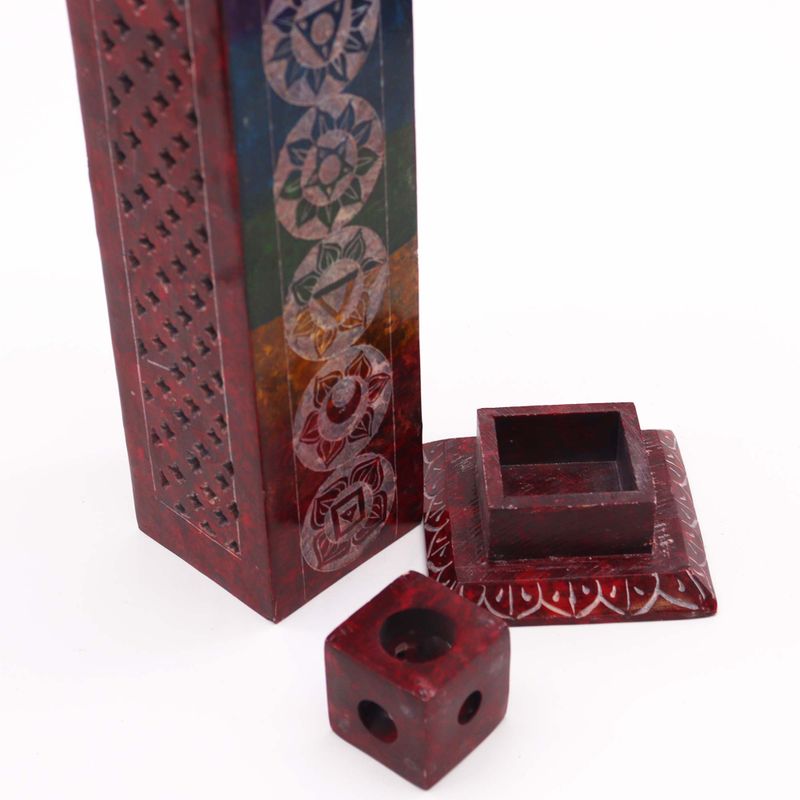 Soapstone Square Tower Incense Holder 25cm - 7 Chakras