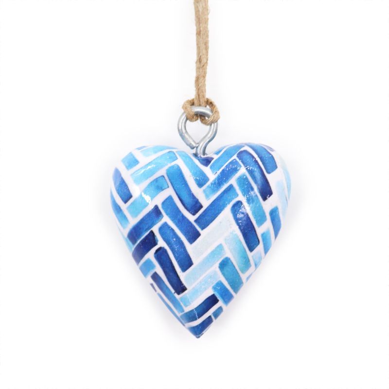 Small Decor Wood Hearts - Blue Stripes