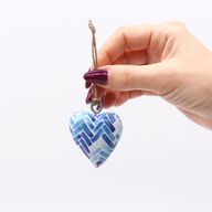 Small Decor Wood Hearts - Blue Stripes