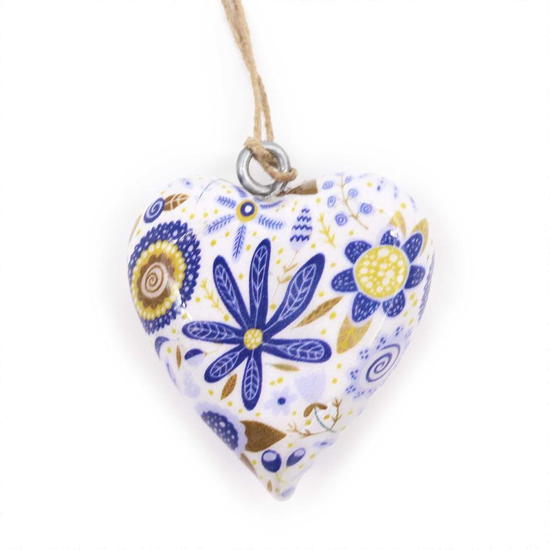 Lrg Decor Wood Hearts - Blue Floral