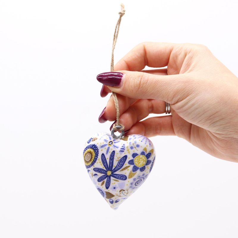 Lrg Decor Wood Hearts - Blue Floral