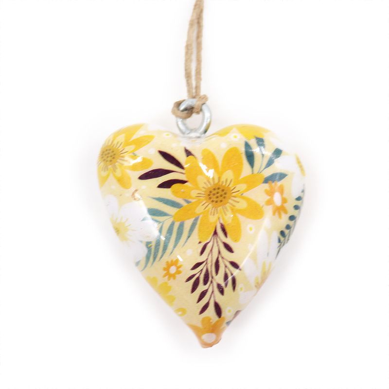 Lrg Decor Wood Hearts - Yellow Floral