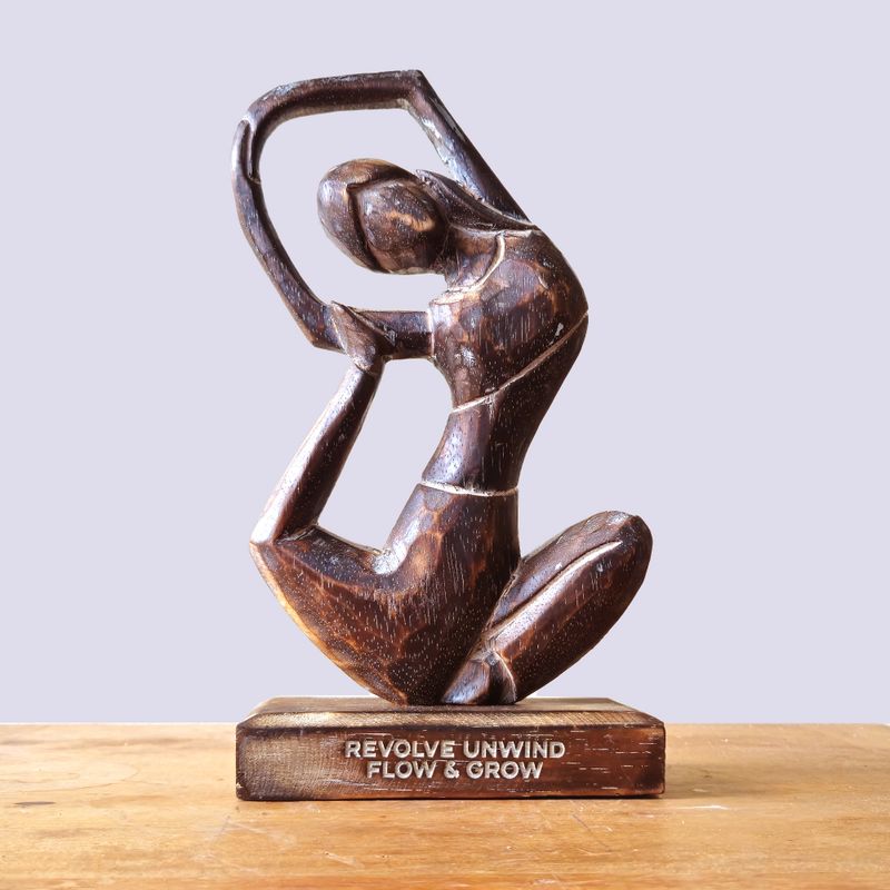 Wooden Yoga Lady - Antique - Revolved Pose