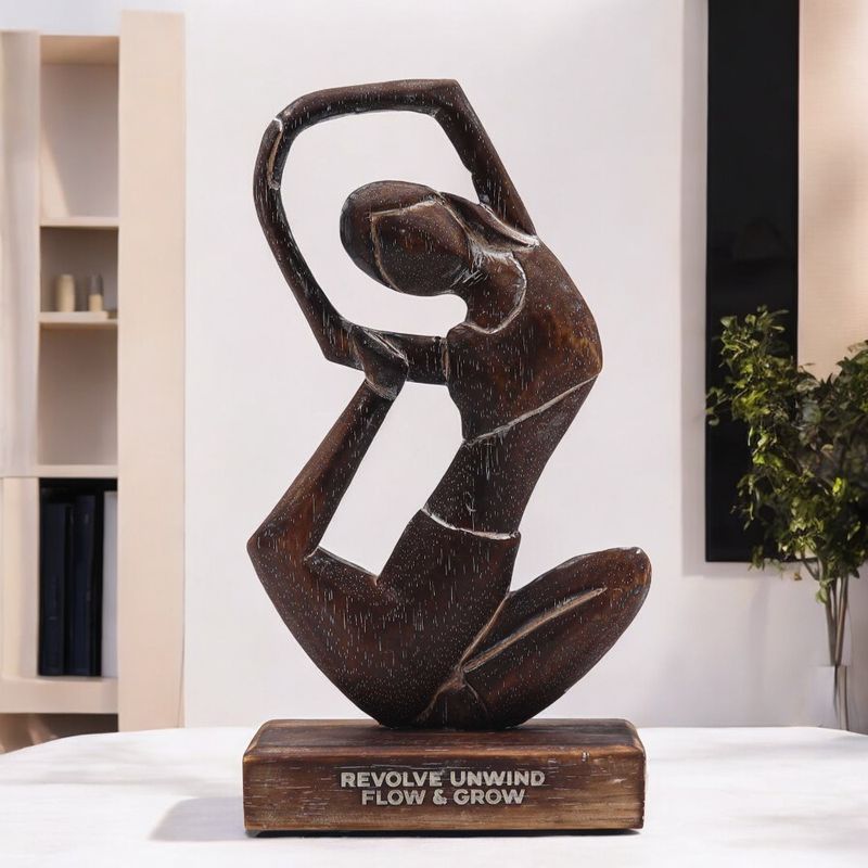 Wooden Yoga Lady - Antique - Revolved Pose