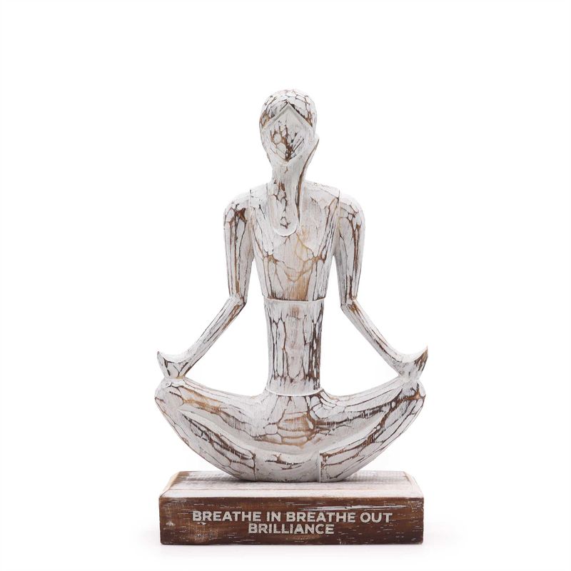 Wooden Yoga Lady - Whitewash - Easy Pose