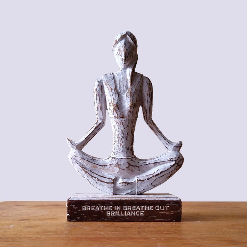 Wooden Yoga Lady - Whitewash - Easy Pose