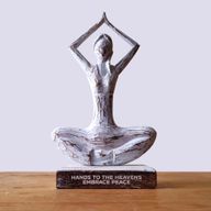 Wooden Yoga Lady - Whitewash - Hands Up Pose