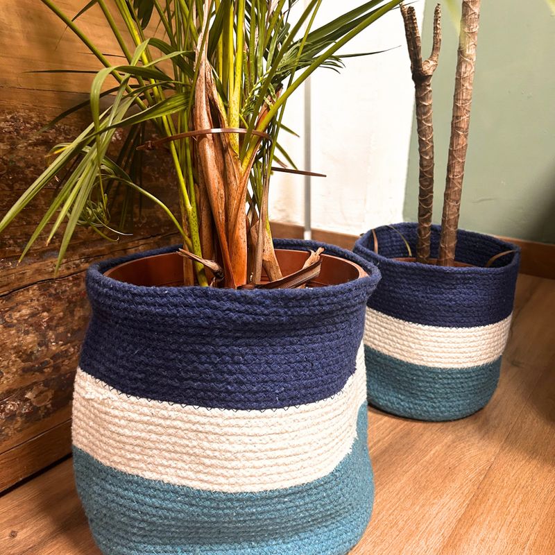 Set of 3 Evil Eye Jute Rope Baskets - 15cm / 20cm / 25cm