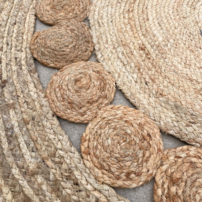 Lrg Round Soft Jute Rug Circles Inside - 120cm
