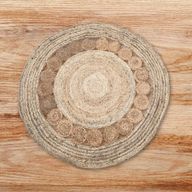 Lrg Round Soft Jute Rug Circles Inside - 120cm