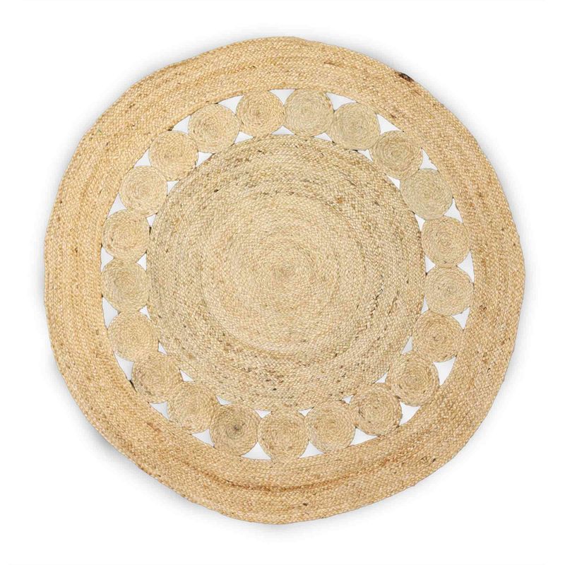 Lrg Round Soft Jute Rug Circles Inside - 120cm
