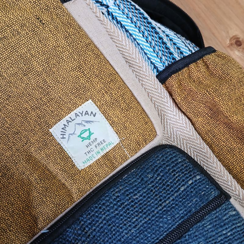 Large Boxy Hemp Backpack - Teal & Tumeric