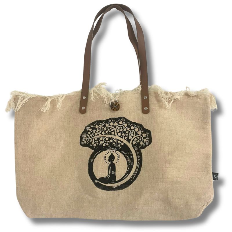 Natural Tote Bag Leather Handle - Buddha