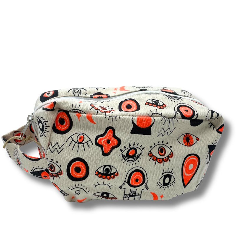 Small Multi Eyes Cotton Canvas Box Wash Bag